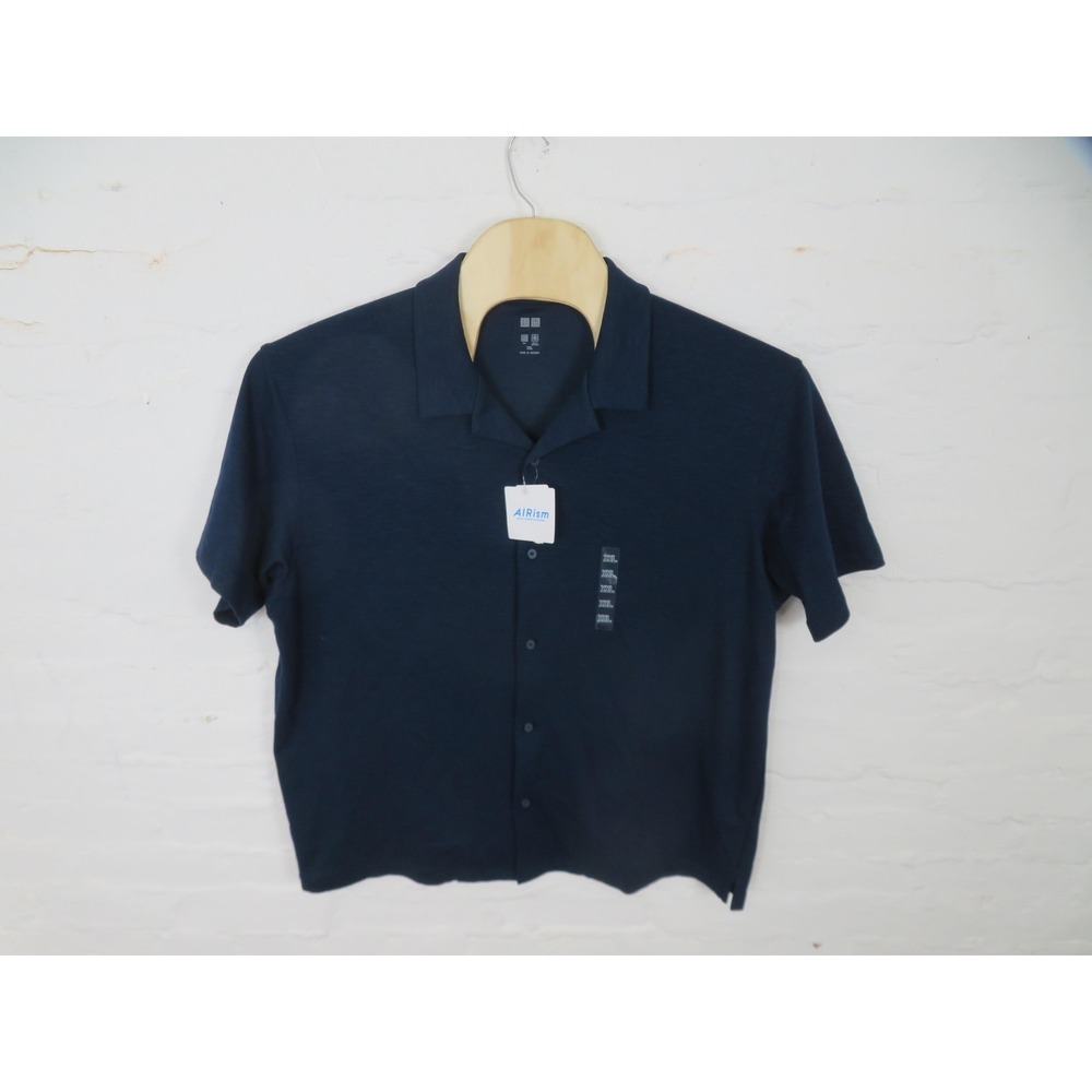 Uniqlo AIRism Button Up Shirt Mens 2XL Blue Cool Touch Performance Stretch